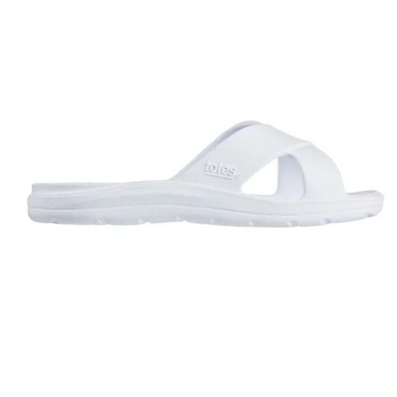 Totes Molded Cross Slide Sandals with Everywear in White NEW Size 7 - Picture 2 of 5
